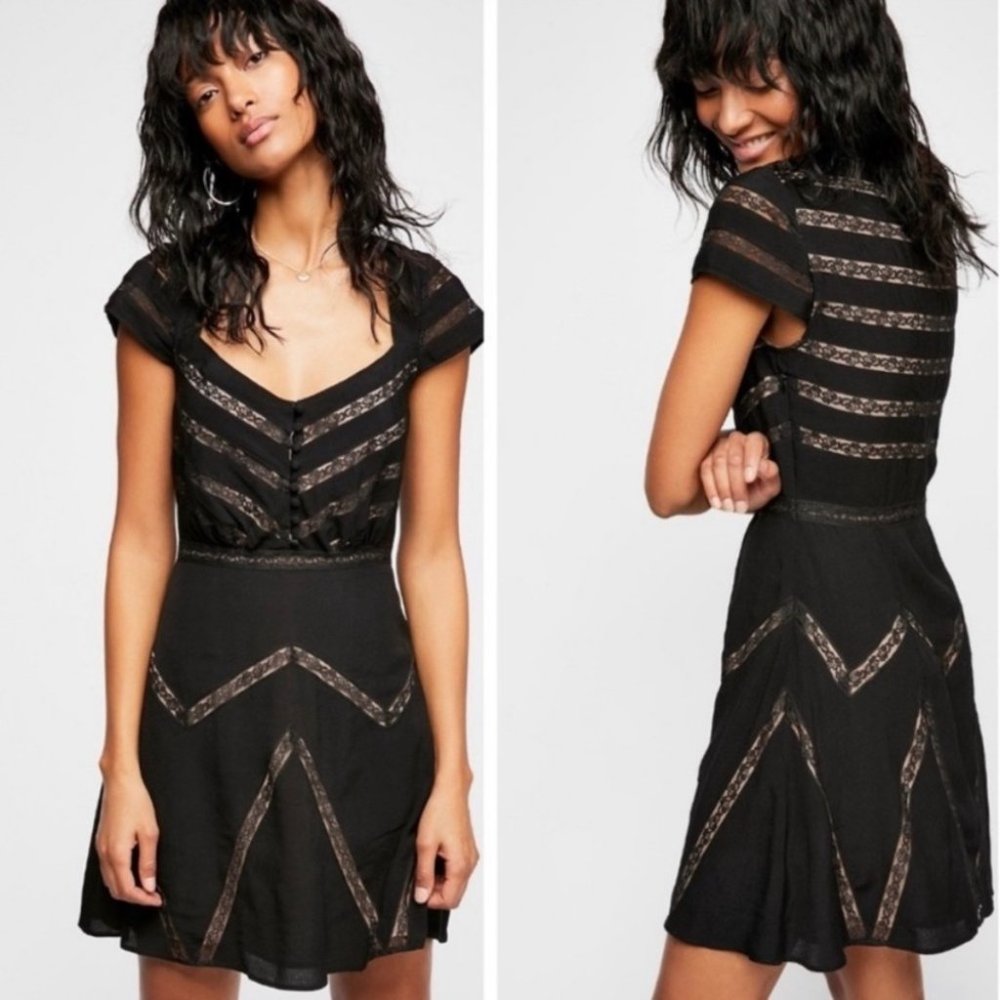 NWT Free People Elle Lace Inset Shadow Stripe Mini